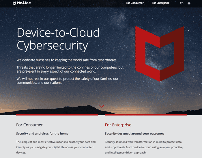 screengrab of McAfee site