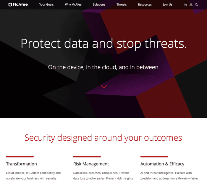 screengrab of McAfee site