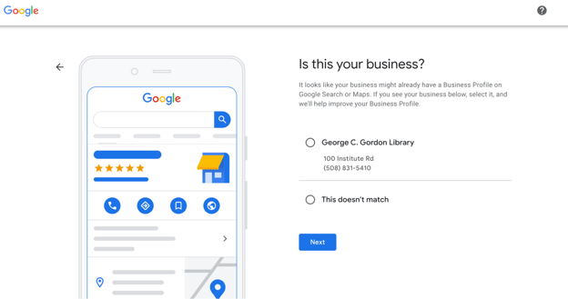 screenshot of google business options 