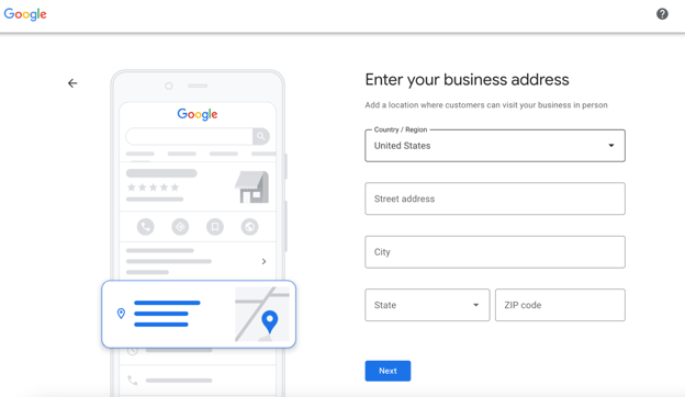 screenshot of google business address options 