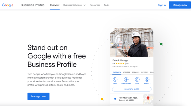 screenshot of Google Business Profile sign up