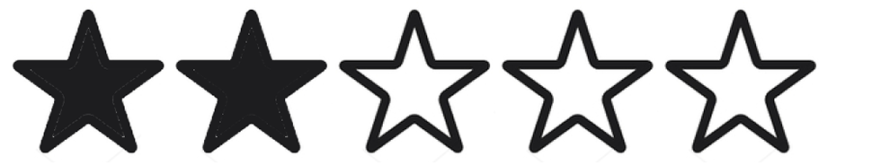 Five black stars; the first two are solid black and the other three are outlined black with white centers.