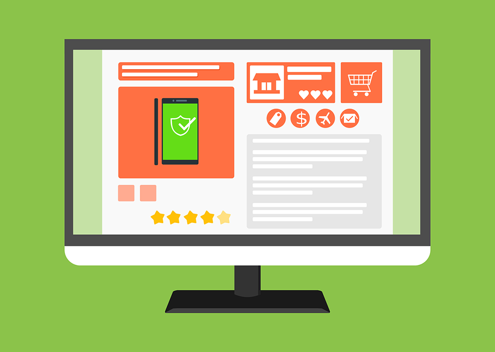 An illustration of a desktop monitor displaying an ecommerce website.