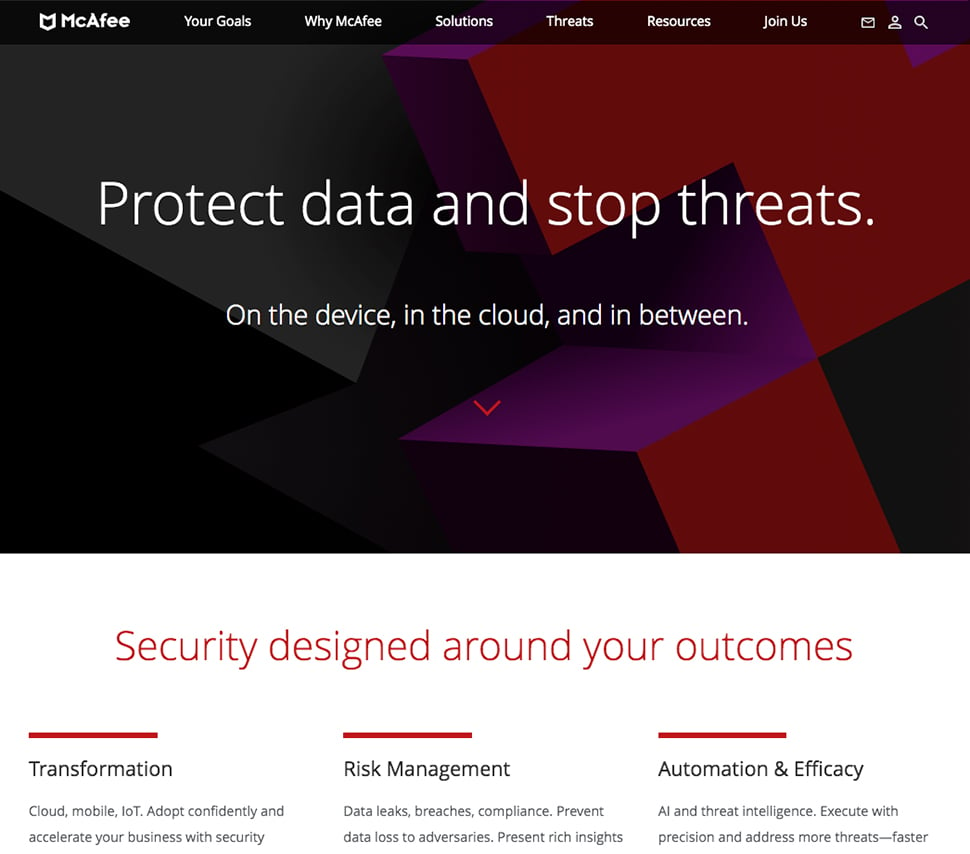 McAfee's data protection web page