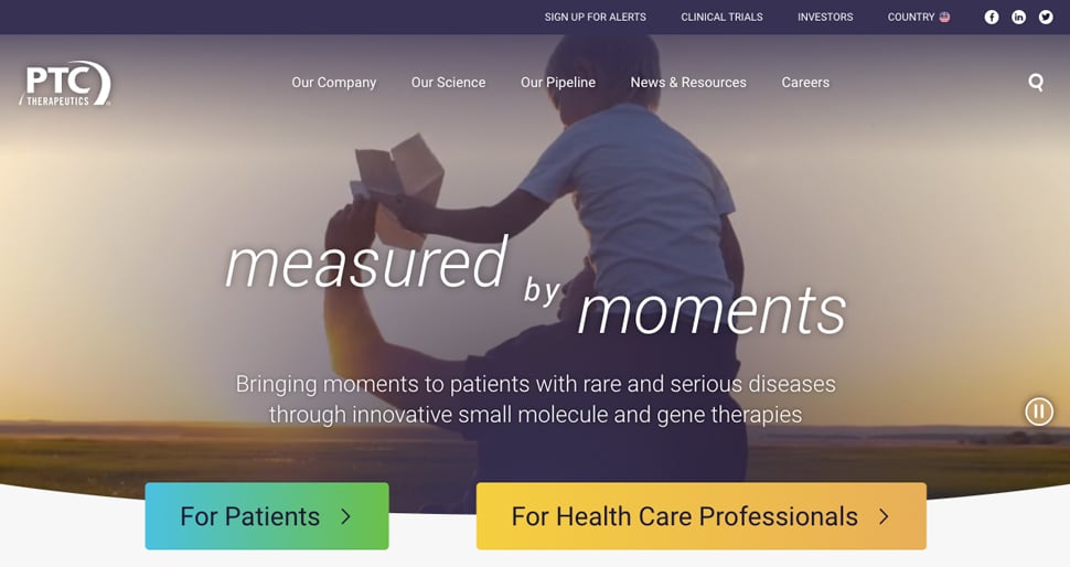 PTC Therapeutics new home page