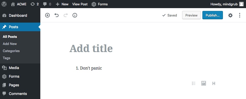 Screenshot of the WordPress Gutenberg editor.