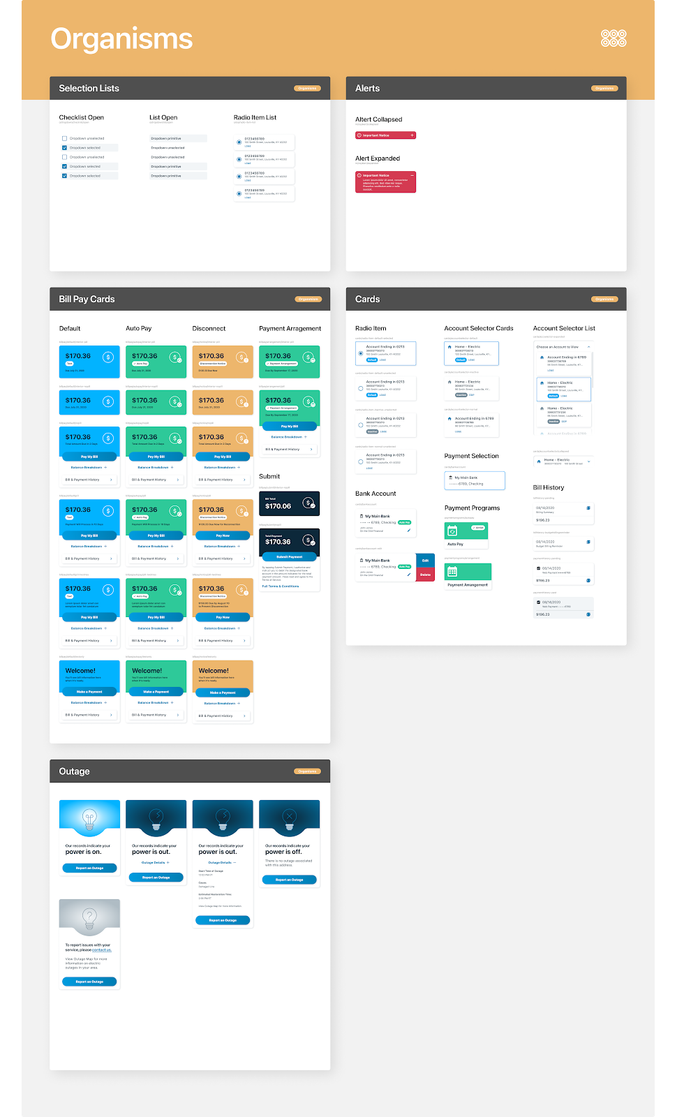 Organisms of an atomic design system