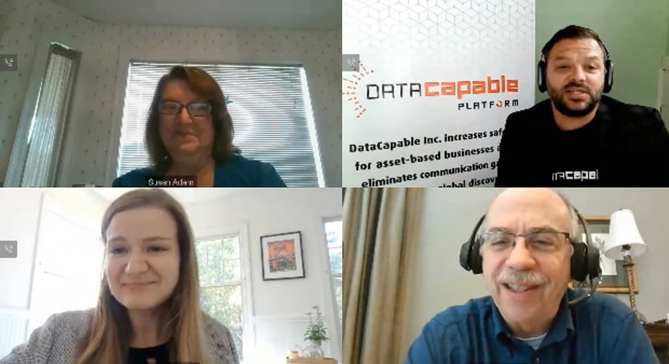Chartwell webinar screengrab showing Susan Adam from Entergy, Kevin Peterson from DataCapable,  Laura Gousha from Mindgrub, and Scott Johnson from Chartwell.