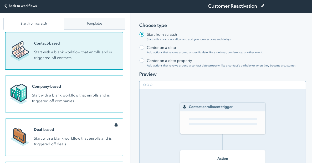 HubSpot Automated Workflow builder