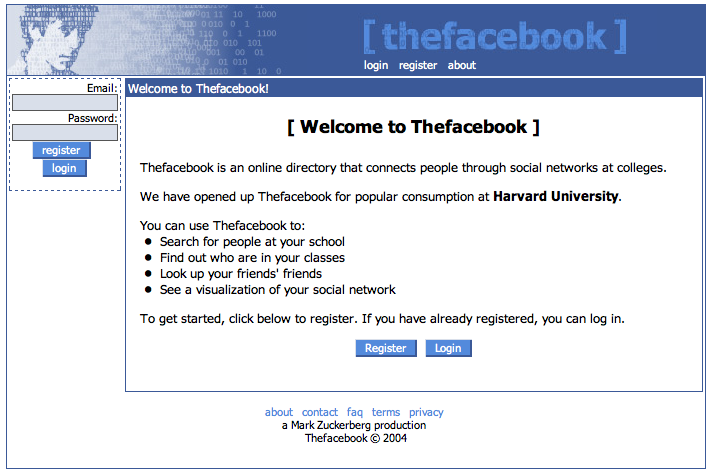 Layout of the original TheFacebook site