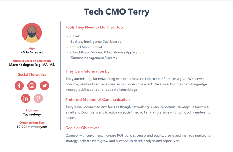 Screenshot of Tech CMO Terry's profile 