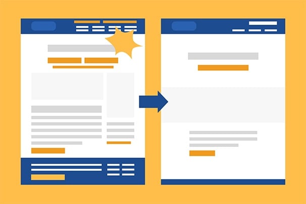 Graphic of two pages side by side demonstrating the change from a complex format to a simple format.