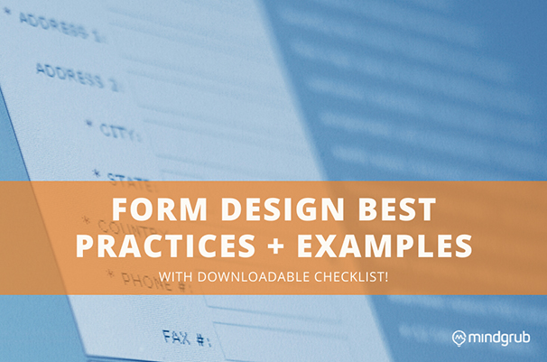 Computer screen in the background and text in the foreground: "Form Design Best Practices + Examples with Downloadable Checklist"